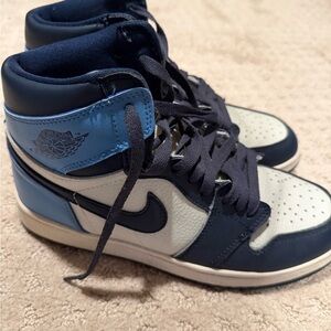 Blue and White High-Top Sneakers